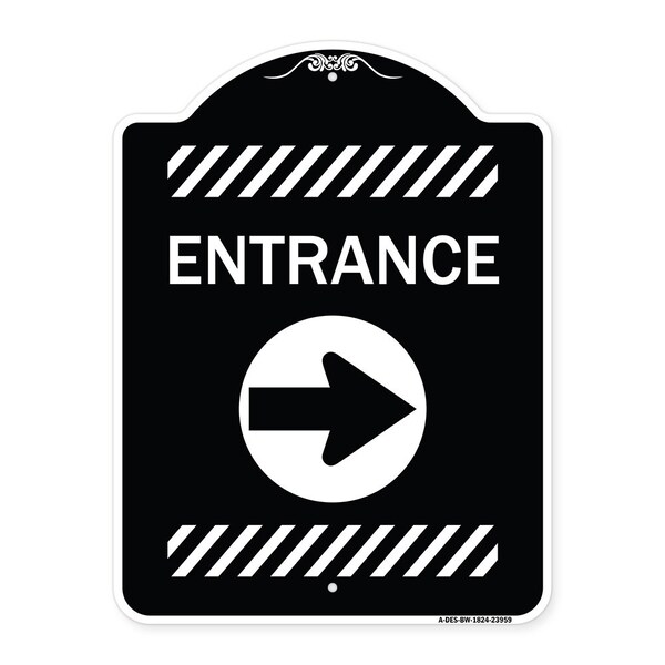 Signmission Flex Post Entrance with Right Arrow Decal for Flex Paddle Aluminum Sign, 18" L, 24" H, BW-1824-23959 A-DES-BW-1824-23959 - main